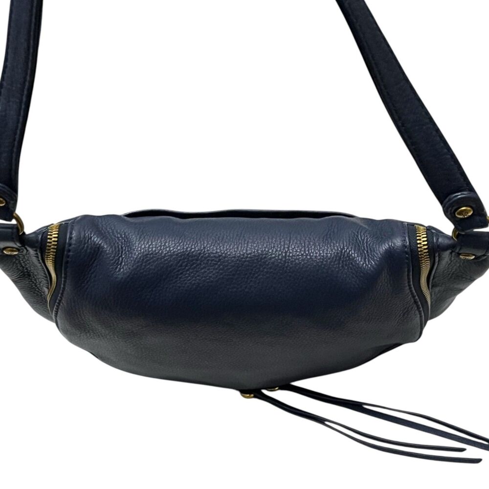HOBO Fern Medium Shoulder Bag Navy Pebbled Leather Brass Hardware Slouchy - Picture 10 of 13